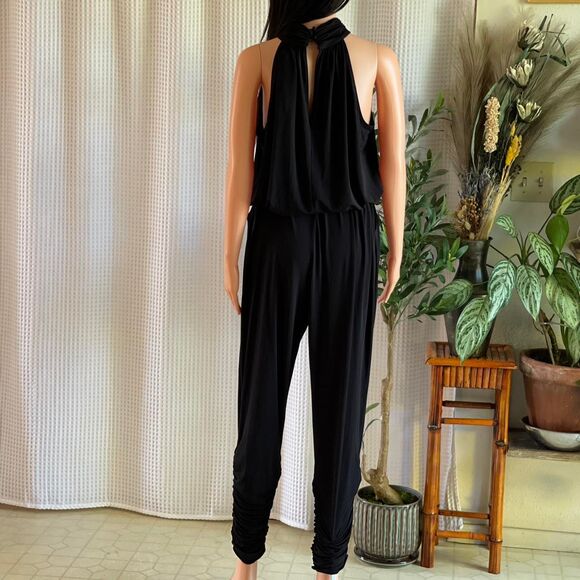 NWT Catherine Malandrino Black Halter Jumpsuit Romper Ruched Neck Maxi Size L - Picture 4 of 8
